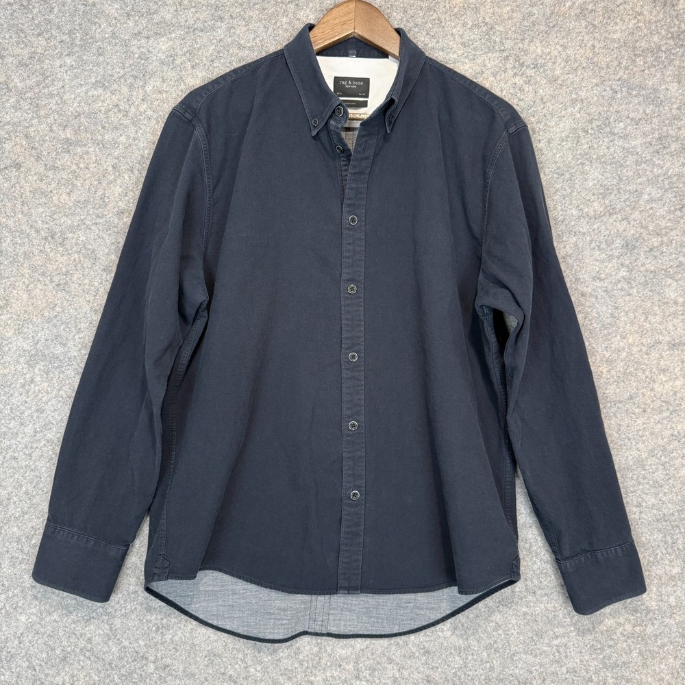 Rag & Bone Button Down Shirt Mens XL Fit 2 Slim Navy Blue Midweight Cotton Twill
